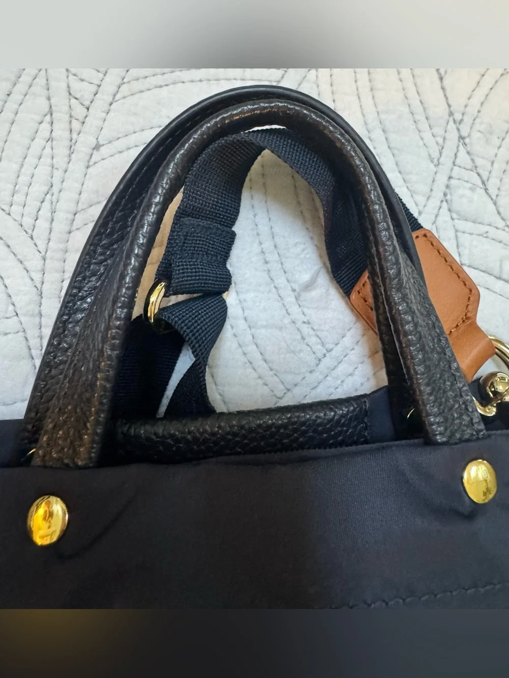 Boulevard California Posh Navy Nylon Leather Crossbody Tote Bag